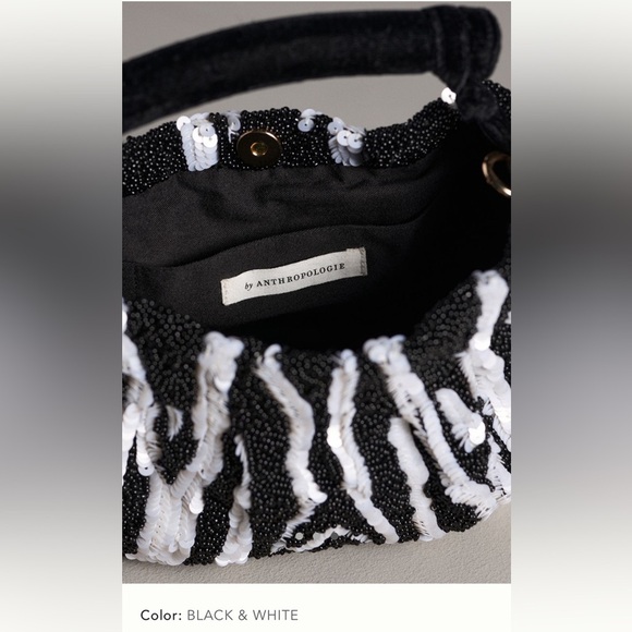 New Anthropologie sequin beaded animal clutch crossbody bag black white zebra - Picture 12 of 17